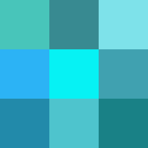 A set of 9 squares in a 3x3 grid with different shades of cyan